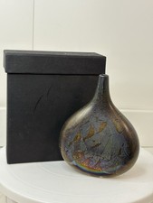 EARLY! Isle of Wight Studio Glass 'Azurene Black' Lollipop Vase Harris Era 80's