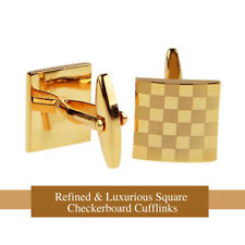 Laser Etched Gold Plated Checkered Square Modern Chess Stainless Steel Cufflinks