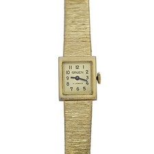 Gruen Ladies Vintage 1980s Tank Wrist Watch Mechanical Wind Gold Plated