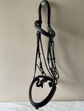 BLACK leather comfort bridle crank detachable flash noseband FULL SIZE