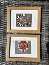 2x Charley Harper Big Cat Postcard Prints In Chunky Wooden Frames