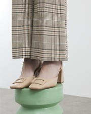 River Island Womens Heels Beige Square Toe Block Buckle Ankle Strapped Shoes