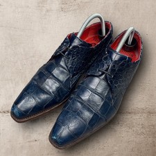Jeffery West Crocodile Skin Leather Shoes Goodyear Welt Made in italy Blue UK8