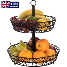 2 TIER FRUIT VEGETABLE BOWL BASKET RACK STORAGE STAND HOLDER DINING TABLE HANGER