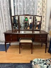 Vintage Mahogany Dressing Table with Triple Mirror & Stool – Classic Style