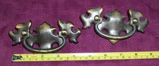Vintage Brass Pull Drop Door Drawer Handles x 2 Reclaimed used condition.