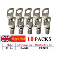 10x 8 AWG Gauge Silver Cable Lug Connector Battery Wire Ring Terminal 10-6mm 1/4
