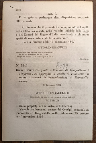 Urago mella 1867 - royal, decree