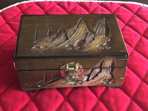 Vtg wood jewelry box mirror - wood,