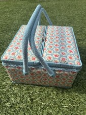 Cath Kidston blue Provence Rose double handled large sewing box basket