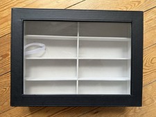 Luxury Black Leatherette Sunglasses Storage Box-Holds 8 Pairs -Glass Display Lid