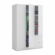 Spiro Small Artic White Narrow 3 Door 3 Drawer Space Saving Wardrobe 121cm Wide