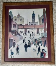 LARGE VINTAGE LS LOWRY STREET SCENE WITH VIADUCT PRINT FRAMED AND GLAZED