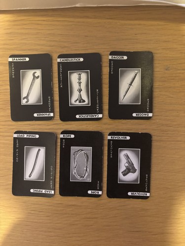 Cluedo weapon cards - cluedo,