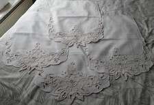 SET OF 4 VINTAGE CREAM COTTON SOFA / CHAIR BACKS OR COVERS WITH FLORAL CUT WORK