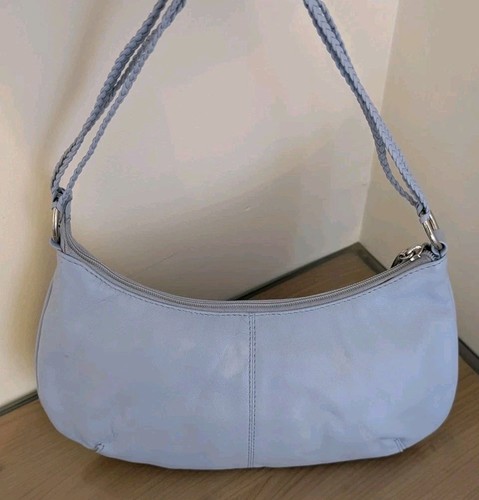 Light blue leather handbag - blue,