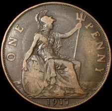 UK One Penny 1917 George V Bronze Coin WCA A927