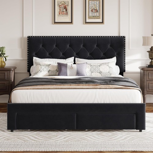 Queen size bed - bed, ,velvet