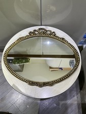 Wall Mirror Decorative Gold Cast Iron Frame Ornate Small Oval Vintage Old 