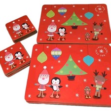4 Christmas Fun Placemats & Matching Coasters Table Mats Festive Holiday Season 