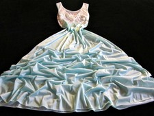 Vintage Silky Nylon Gown S Fitted Lace Bodice 110" Sweep Hem Blue NEW Adonna