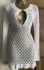 Size Uk 1  ❤️ KAREN MILLEN White Crochet Vintage Mini Dress /Top Party 6 8 Uk