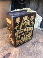 Antique Art Nouveau wooden playing card box twin pack pokerwork 1900's Edwardian