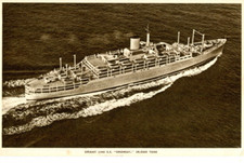 1950s official postcard aerial view Orient Line passenger liner SS ORONSAY