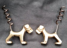 ??Vintage Pair (2) x Brass Dog Terrier, Made In England, Corkscrew 2.5" x 1.5"