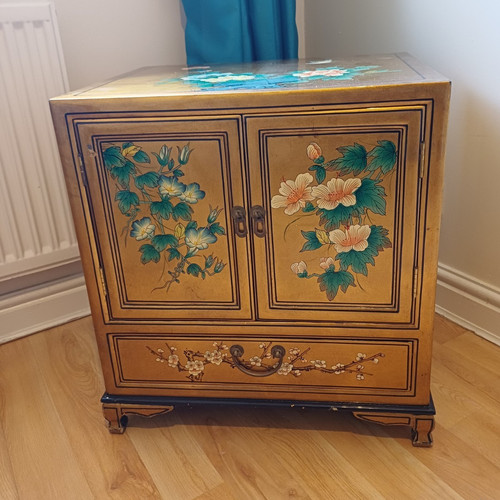 Gold floral painted cabinet - painted, 2
