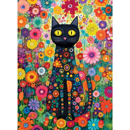 Black cat floral - floral, 300