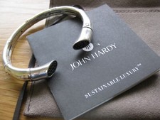 Sterling Silver John Hardy Designer, Black Sapphire Bamboo Style Cuff Bracelet