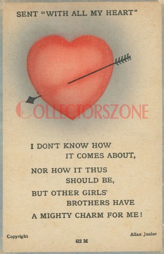 1923 valentines day postcard - valentines,