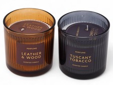 Leather & Wood and Tuscany Tobacco Masculine Scented Candles - Set of 2