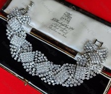 Art Deco Vtg Style Geometric Crystal Cocktail BRACELET Bling Silver Rhinestone