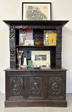 Antique 19th Century Carved Dark Solid Oak Dresser Jacobean Style