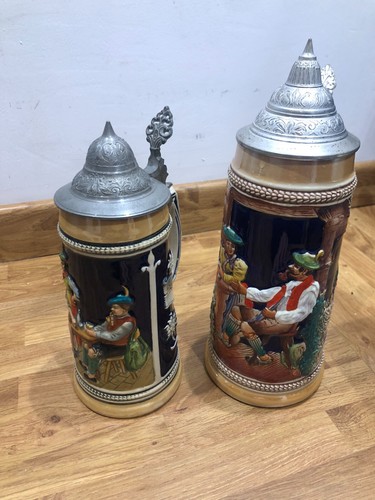 German lidded beer stein krug - lidded,