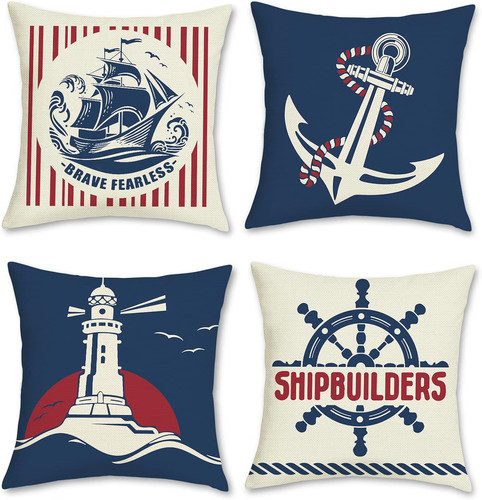 Navy blue nautical cushion - blue,