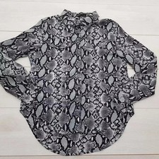 SHEIN Buttoned Shirt Top Size 10 Grey Snake Skin Collar Long Sleeve Casual