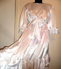 ADULT BABY  SISSY LONG WHITE SATIN DRESS LACE TRIM FULL LENGTH DRESS 52" BIG BOW