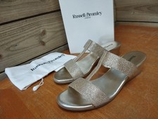 Russell & Bromley Bellina Gold Sandal Low Wedge Boxed EU 40 (UK 7) RRP £145