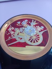 The Art of Chokin Japanese Vase Black 24Kt Gold Floral Gold Black Red