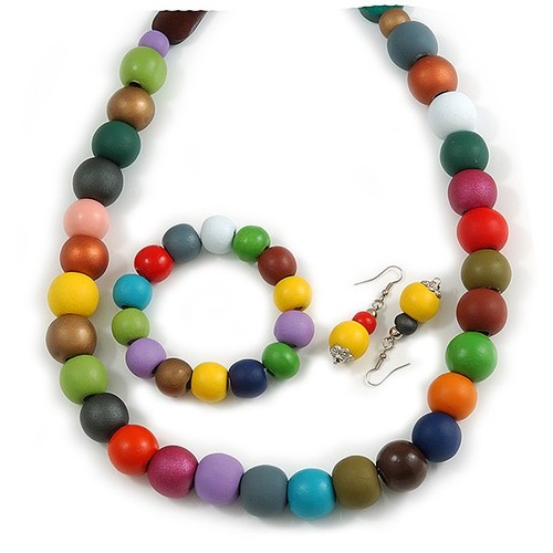 Long round wooden bead set - long,