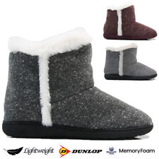 LADIES DUNLOP MEMORY FOAM SLIPPERS WINTER FUR SLIP ON WARM WINTER BOOTIE SIZE