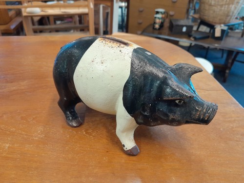 Vintage cast iron piggy bank - iron,