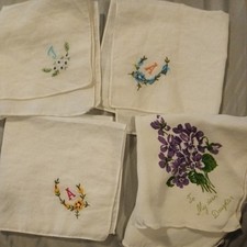 4 Pretty Vintage Ladies  Embroidered Handkerchiefs initials / flowers 