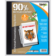 A3 Portrait 4-D Ring Binder Folder File Black Presentation Portfolio + 5 Sleeves