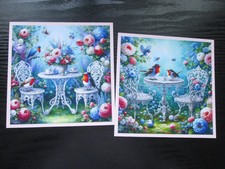 NEW === 2 x WHIMSICAL SUMMER GARDEN ROBINS   Hand Made Card  Toppers 