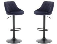 SET OF 2 Velvet Bar stools GREY, BLACK, PINK, BLUE, Matt Black Metal,  CHAIRS