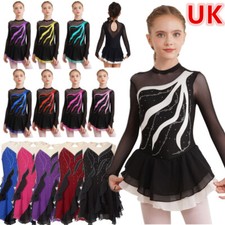 UK Girls Kids Figure Ice Skating Dress Gymnastics Ballet Leotard Dancewear